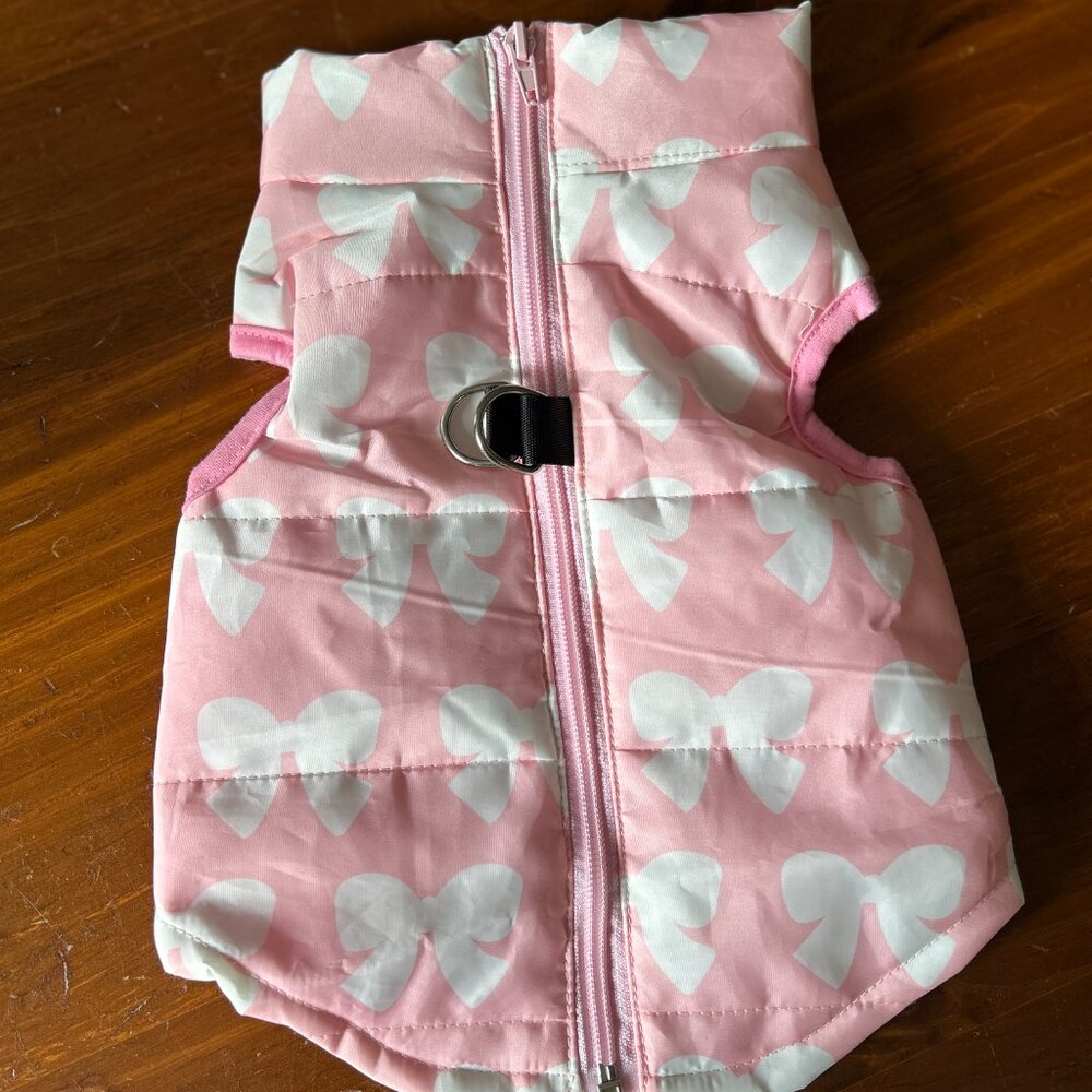 Dog Coat Jacket No-Pull Harness Pink Bow Design Zip Closure D-Rings Size M - Picture 2 of 8